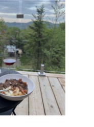 Dinner on the hintercabin deck overlooking the surrounding landscape