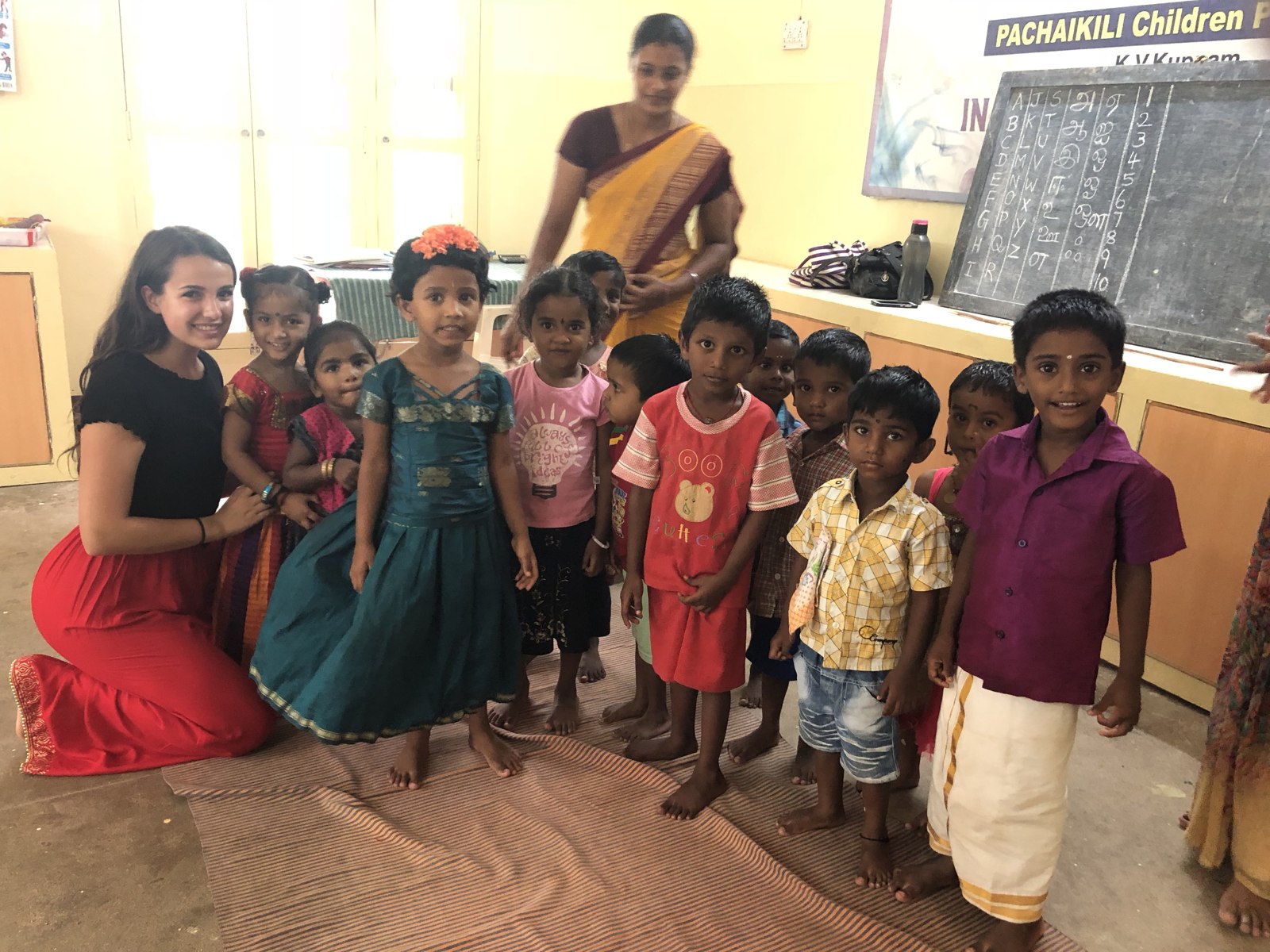 Dr. Emilie Vos with children at Pachaikili Children's school, India